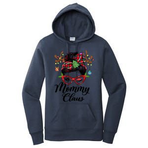 Mommy Claus Messy Bun Reindeer Horns Xmas Lights Christmas Gift Women's Pullover Hoodie