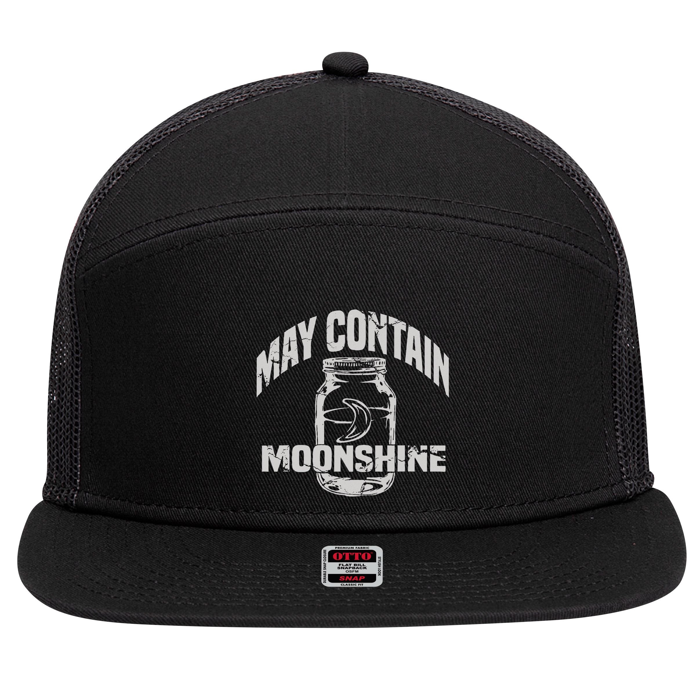 May Contain Moonshine Funny Gift 7 Panel Mesh Trucker Snapback Hat