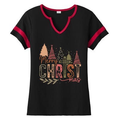 Merry Christ Mas Christian Jesus Christmas Pjs Xmas Pajamas Ladies Halftime Notch Neck Tee