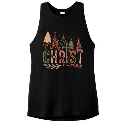 Merry Christ Mas Christian Jesus Christmas Pjs Xmas Pajamas Ladies PosiCharge Tri-Blend Wicking Tank