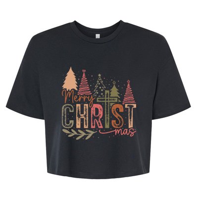 Merry Christ Mas Christian Jesus Christmas Pjs Xmas Pajamas Bella+Canvas Jersey Crop Tee