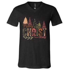 Merry Christ Mas Christian Jesus Christmas Pjs Xmas Pajamas V-Neck T-Shirt