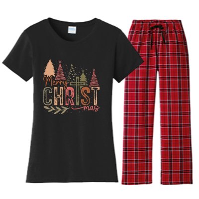 Merry Christ Mas Christian Jesus Christmas Pjs Xmas Pajamas Women's Flannel Pajama Set