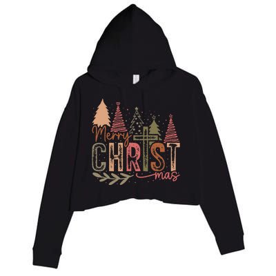 Merry Christ Mas Christian Jesus Christmas Pjs Xmas Pajamas Crop Fleece Hoodie