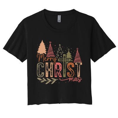 Merry Christ Mas Christian Jesus Christmas Pjs Xmas Pajamas Women's Crop Top Tee