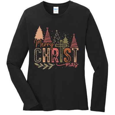 Merry Christ Mas Christian Jesus Christmas Pjs Xmas Pajamas Ladies Long Sleeve Shirt