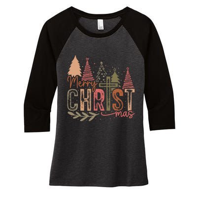 Merry Christ Mas Christian Jesus Christmas Pjs Xmas Pajamas Women's Tri-Blend 3/4-Sleeve Raglan Shirt