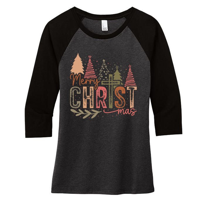 Merry Christ Mas Christian Jesus Christmas Pjs Xmas Pajamas Women's Tri-Blend 3/4-Sleeve Raglan Shirt