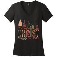 Merry Christ Mas Christian Jesus Christmas Pjs Xmas Pajamas Women's V-Neck T-Shirt