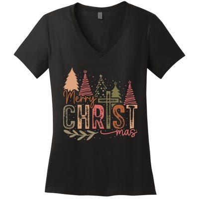 Merry Christ Mas Christian Jesus Christmas Pjs Xmas Pajamas Women's V-Neck T-Shirt