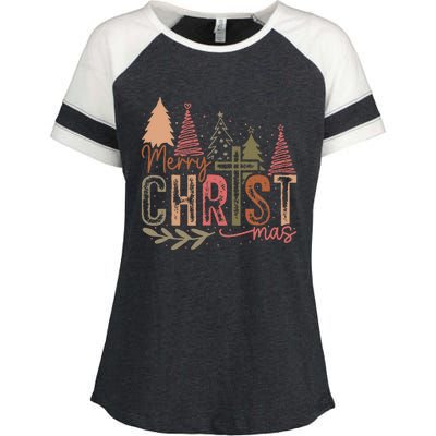 Merry Christ Mas Christian Jesus Christmas Pjs Xmas Pajamas Enza Ladies Jersey Colorblock Tee