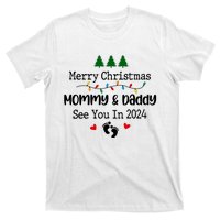 Merry Christmas Mommy And Daddy See You In 2024 T-Shirt