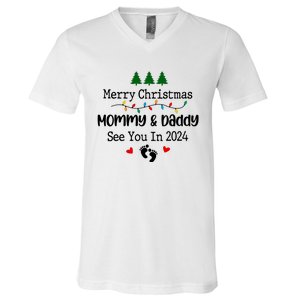 Merry Christmas Mommy And Daddy See You In 2024 V-Neck T-Shirt