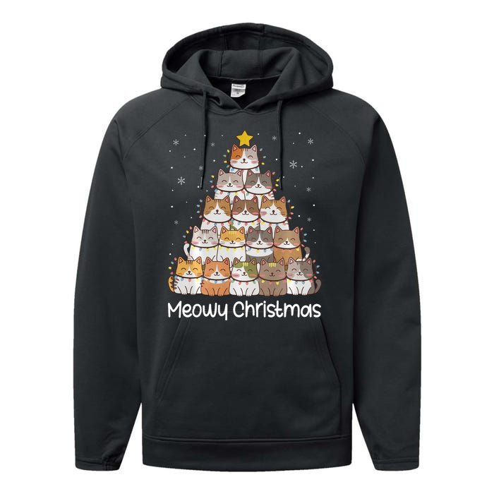 Merry Catmas Meowy Christmas Tree Cat Lover Cat Mom Cat Dad Performance Fleece Hoodie