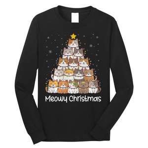 Merry Catmas Meowy Christmas Tree Cat Lover Cat Mom Cat Dad Long Sleeve Shirt