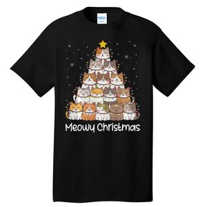 Merry Catmas Meowy Christmas Tree Cat Lover Cat Mom Cat Dad Tall T-Shirt