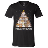 Merry Catmas Meowy Christmas Tree Cat Lover Cat Mom Cat Dad V-Neck T-Shirt