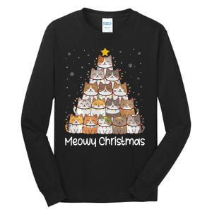 Merry Catmas Meowy Christmas Tree Cat Lover Cat Mom Cat Dad Tall Long Sleeve T-Shirt