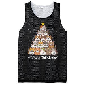 Merry Catmas Meowy Christmas Tree Cat Lover Cat Mom Cat Dad Mesh Reversible Basketball Jersey Tank