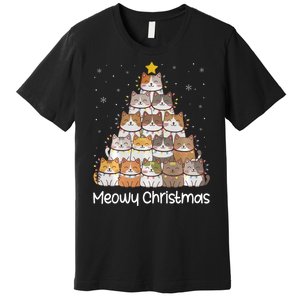 Merry Catmas Meowy Christmas Tree Cat Lover Cat Mom Cat Dad Premium T-Shirt