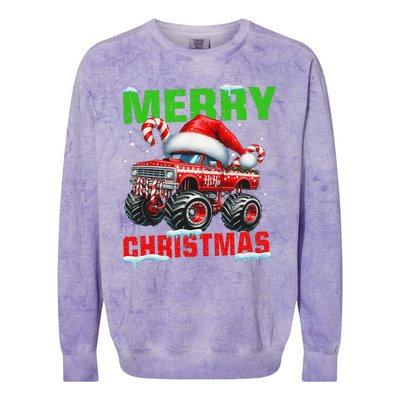 Merry Christmas Monster Truck Funny Xmas Santa Hat Colorblast Crewneck Sweatshirt