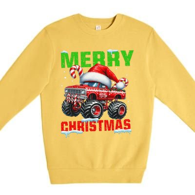 Merry Christmas Monster Truck Funny Xmas Santa Hat Premium Crewneck Sweatshirt