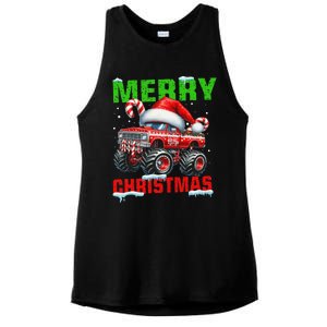 Merry Christmas Monster Truck Funny Xmas Santa Hat Ladies PosiCharge Tri-Blend Wicking Tank