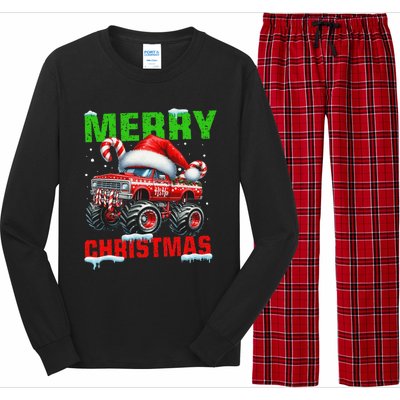 Merry Christmas Monster Truck Funny Xmas Santa Hat Long Sleeve Pajama Set