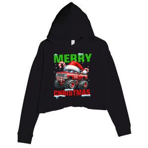 Merry Christmas Monster Truck Funny Xmas Santa Hat Crop Fleece Hoodie