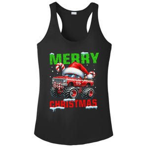 Merry Christmas Monster Truck Funny Xmas Santa Hat Ladies PosiCharge Competitor Racerback Tank