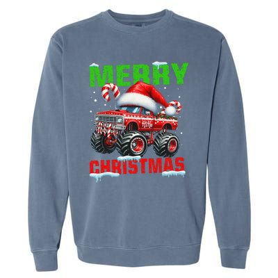 Merry Christmas Monster Truck Funny Xmas Santa Hat Garment-Dyed Sweatshirt