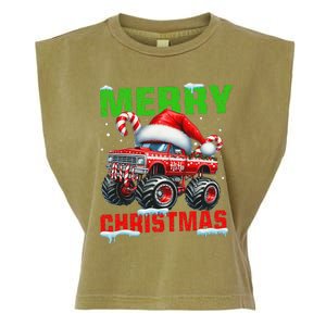 Merry Christmas Monster Truck Funny Xmas Santa Hat Garment-Dyed Women's Muscle Tee