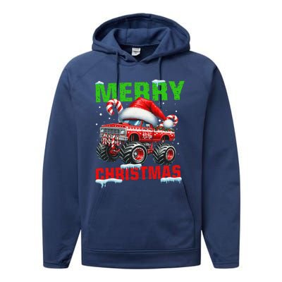 Merry Christmas Monster Truck Funny Xmas Santa Hat Performance Fleece Hoodie