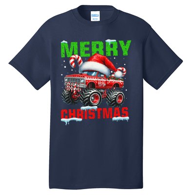 Merry Christmas Monster Truck Funny Xmas Santa Hat Tall T-Shirt