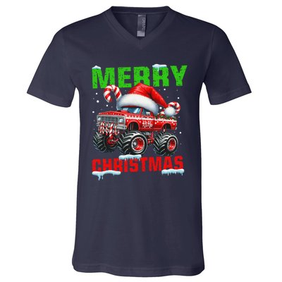 Merry Christmas Monster Truck Funny Xmas Santa Hat V-Neck T-Shirt