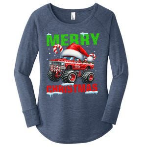 Merry Christmas Monster Truck Funny Xmas Santa Hat Women's Perfect Tri Tunic Long Sleeve Shirt