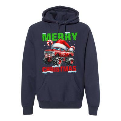 Merry Christmas Monster Truck Funny Xmas Santa Hat Premium Hoodie