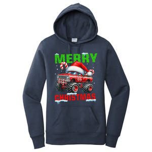 Merry Christmas Monster Truck Funny Xmas Santa Hat Women's Pullover Hoodie