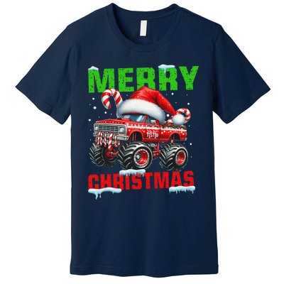 Merry Christmas Monster Truck Funny Xmas Santa Hat Premium T-Shirt