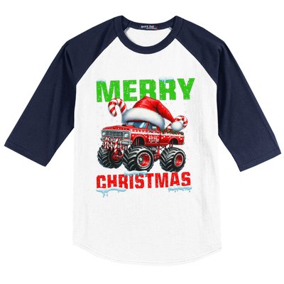 Merry Christmas Monster Truck Funny Xmas Santa Hat Baseball Sleeve Shirt