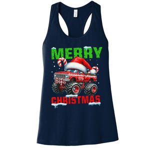 Merry Christmas Monster Truck Funny Xmas Santa Hat Women's Racerback Tank