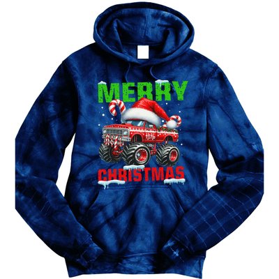 Merry Christmas Monster Truck Funny Xmas Santa Hat Tie Dye Hoodie