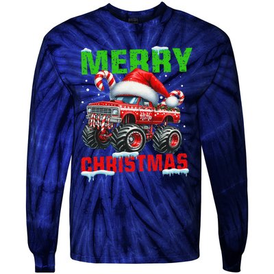 Merry Christmas Monster Truck Funny Xmas Santa Hat Tie-Dye Long Sleeve Shirt