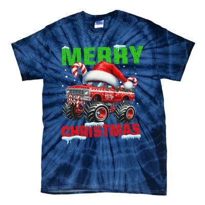 Merry Christmas Monster Truck Funny Xmas Santa Hat Tie-Dye T-Shirt