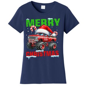 Merry Christmas Monster Truck Funny Xmas Santa Hat Women's T-Shirt