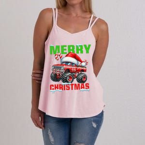 Merry Christmas Monster Truck Funny Xmas Santa Hat Women's Strappy Tank