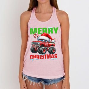 Merry Christmas Monster Truck Funny Xmas Santa Hat Women's Knotted Racerback Tank