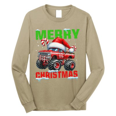 Merry Christmas Monster Truck Funny Xmas Santa Hat Long Sleeve Shirt