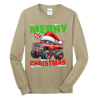 Merry Christmas Monster Truck Funny Xmas Santa Hat Tall Long Sleeve T-Shirt