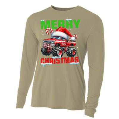 Merry Christmas Monster Truck Funny Xmas Santa Hat Cooling Performance Long Sleeve Crew